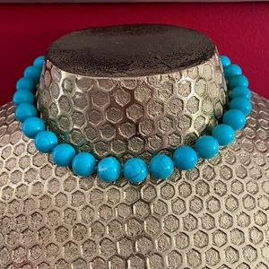 10-12mm turquoise beaded necklace with gold clasp
